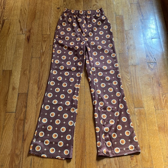 Cider Retro Brown Patterned Flare Trouser Pants - Picture 6 of 8